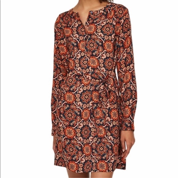 LOFT Women's Orange Floral Print Long Sleeve Mini Shift Tunic Dress MP - Picture 1 of 8